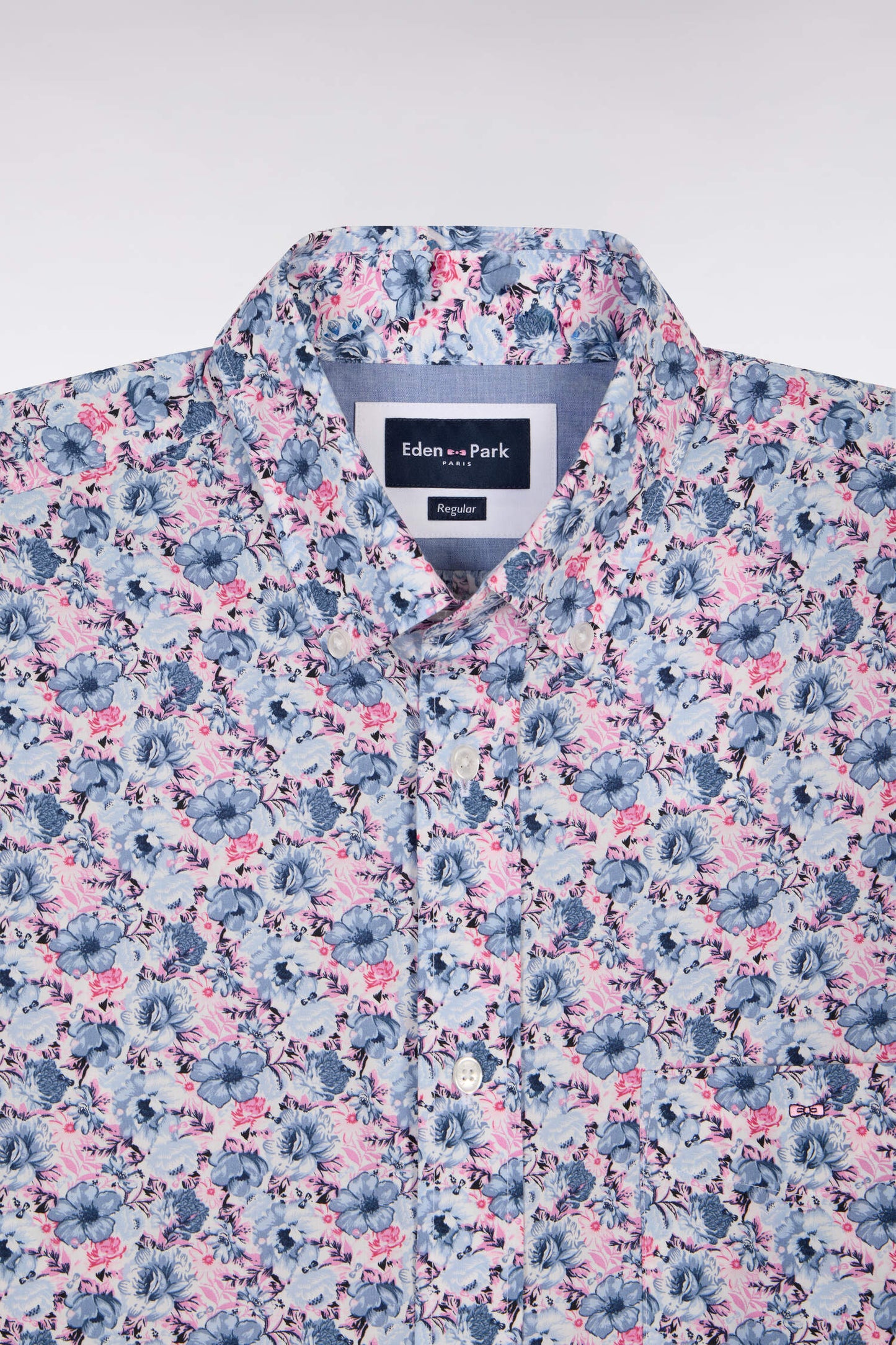 Chemise à manches courtes en coton à motif floral rose et bleu