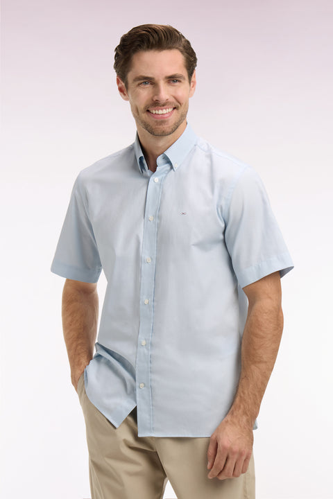 Chemise à manches courtes en coton bleu ciel broderie dos - Image 3