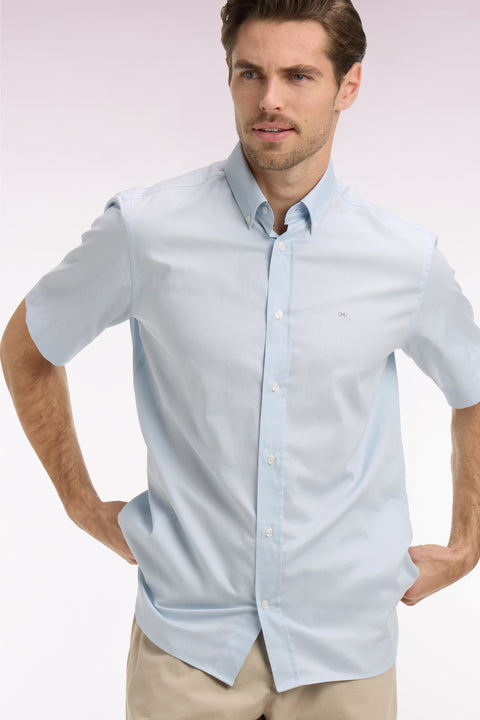 Chemise à manches courtes en coton bleu ciel broderie dos - Image 1