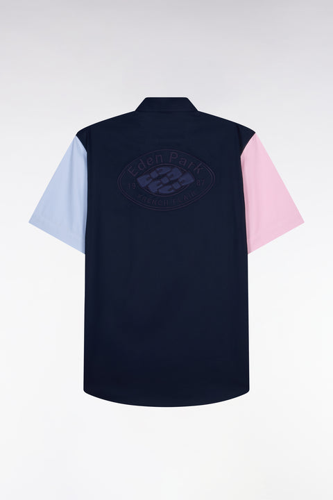 Chemise à manches courtes en coton marine manches bicolores - Image 2