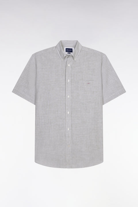 Chemise à manches courtes en coton jacquard rayé kaki - Image 2