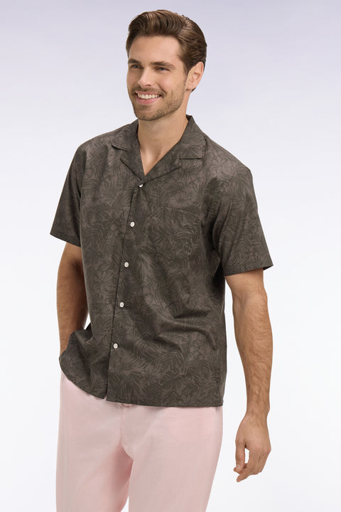 Chemise à manches courtes en coton Pima kaki imprimé végétal - Image 1