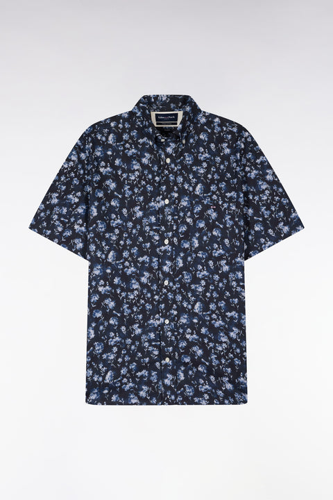 Chemise à manches courtes en coton Pima marine à motif floral - Image 2