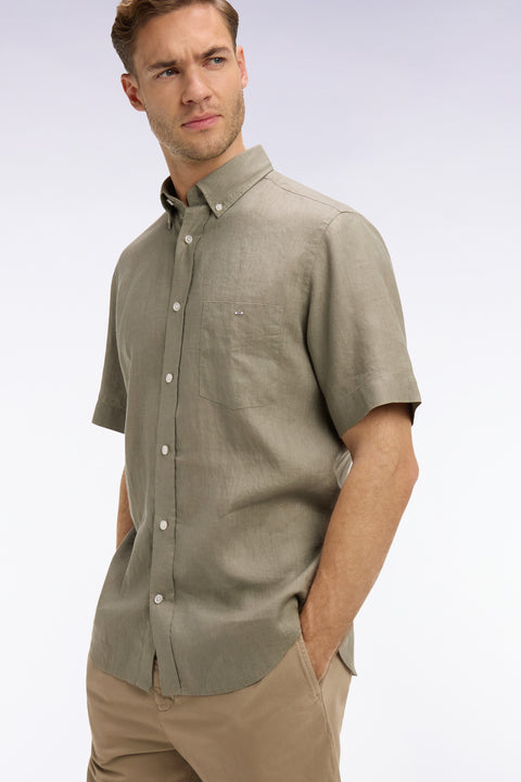 Chemise à manches courtes en lin marron - Image 1