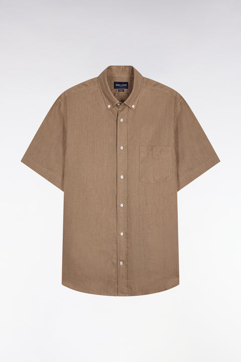 Chemise à manches courtes en lin kaki - Image 2