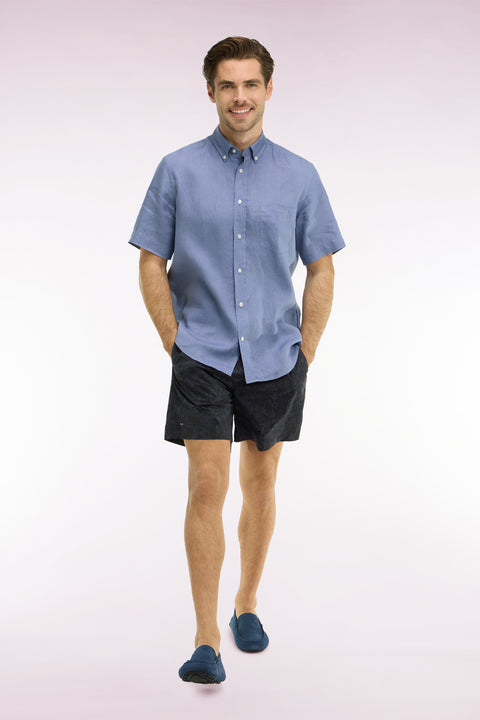 Chemise à manches courtes en lin bleu - Image 1