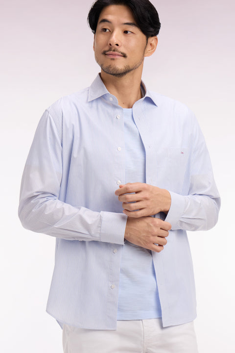 Chemise en coton dobby à rayures ciel coupe regular - Image 1