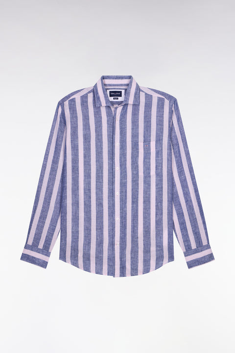 Chemise en lin marine à rayures bâtons - Image 2
