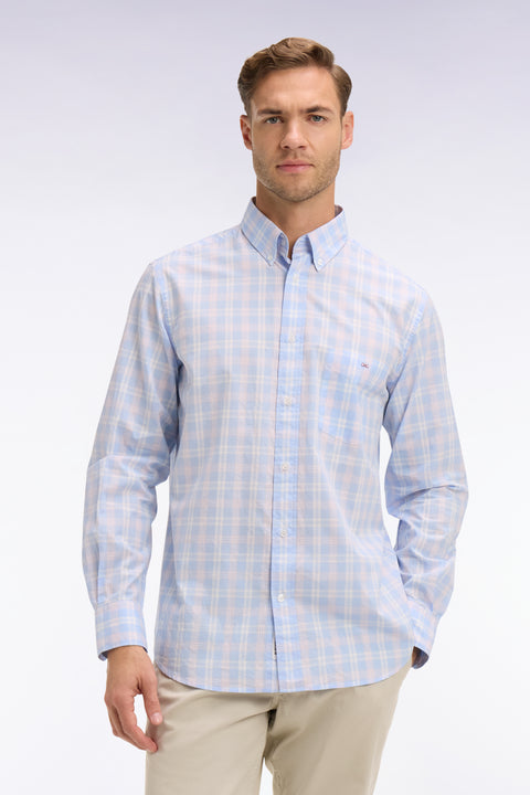 Chemise en coton à carreaux bleu ciel coupe regular - Image 3