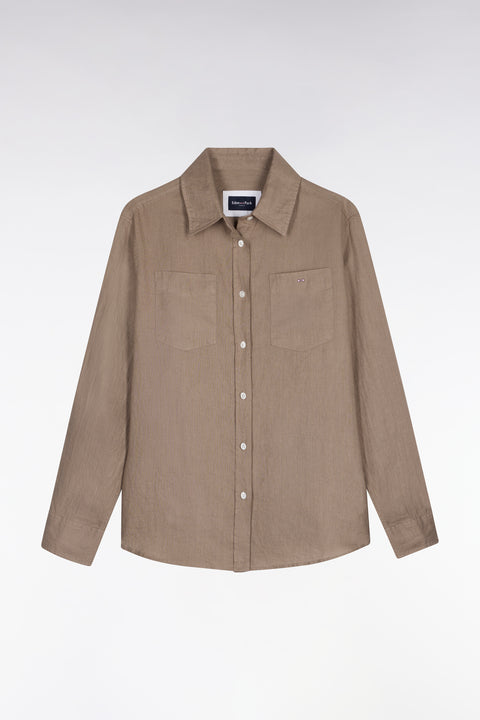 Chemise en lin beige à poches plaquées - Image 2