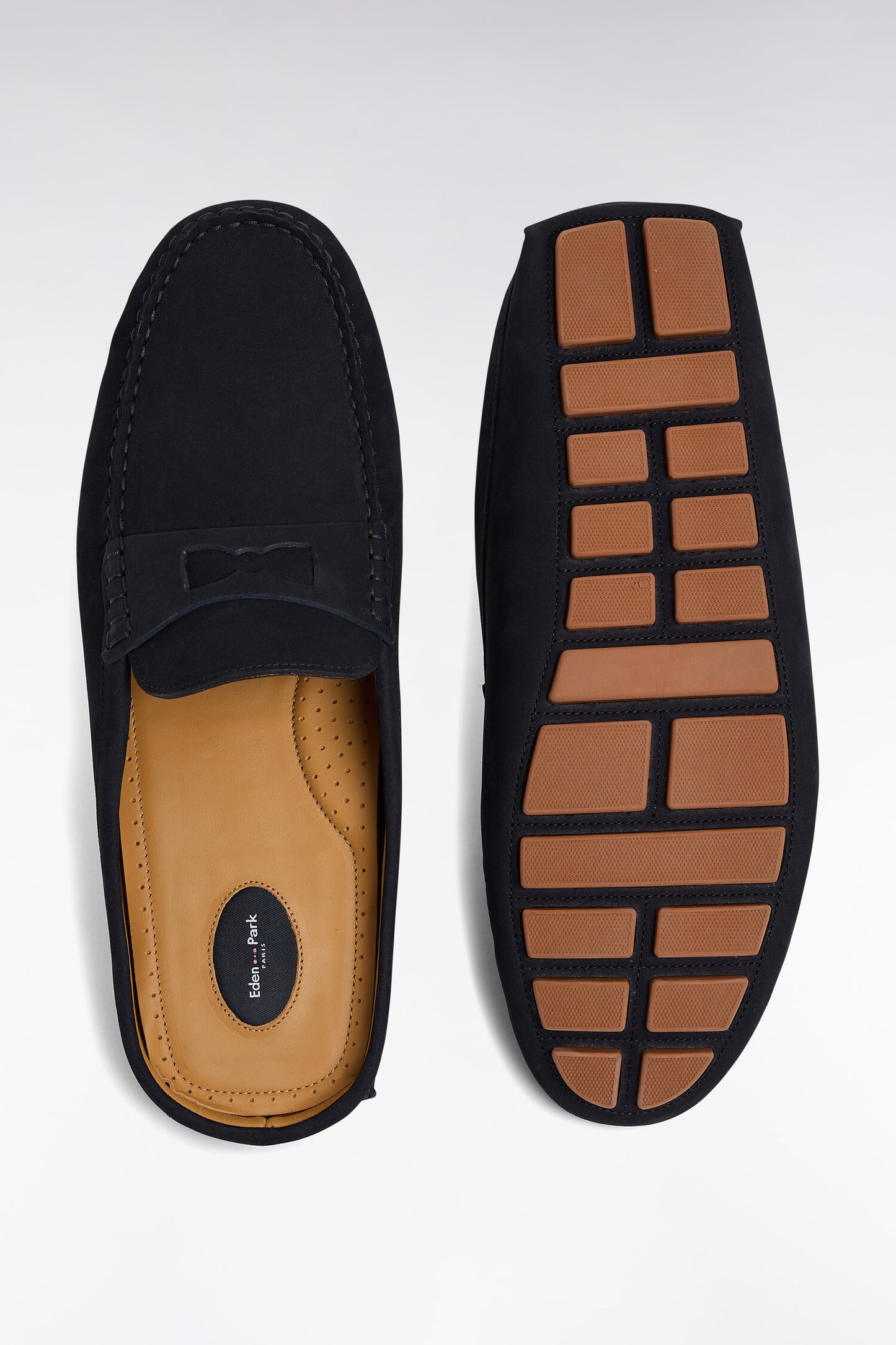 Navy leather penny loafer moccasins