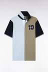 Maillot à manches courtes en coton bicolore kaki et bleu ciel broderie 10 coupe Regular