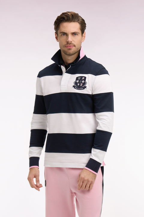 Maillot 6 Nations à manches longues en coton rayé blanc et marine - Image 3