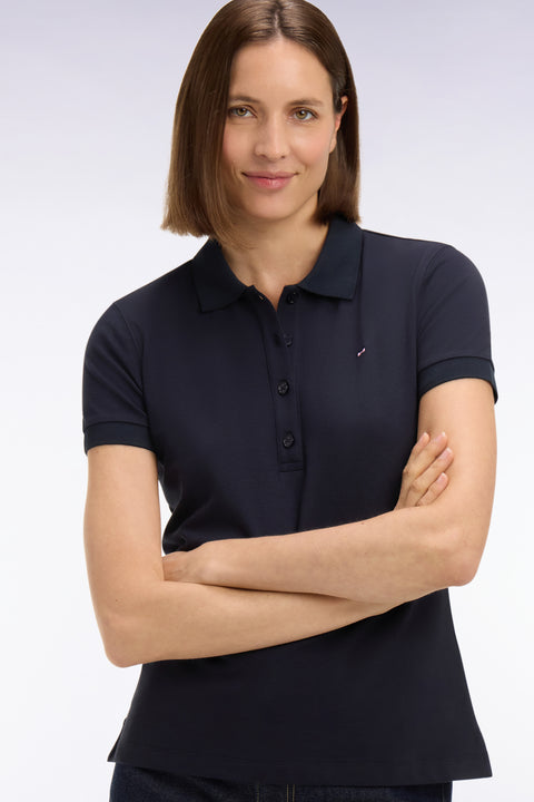Polo à manches courtes en coton stretch marine - Image 1