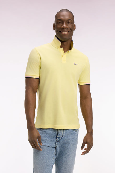Polo manches courtes en coton jaune détails rayés coupe regular - Image 3