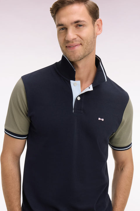 Polo à manches courtes en coton marine et kaki - Image 1