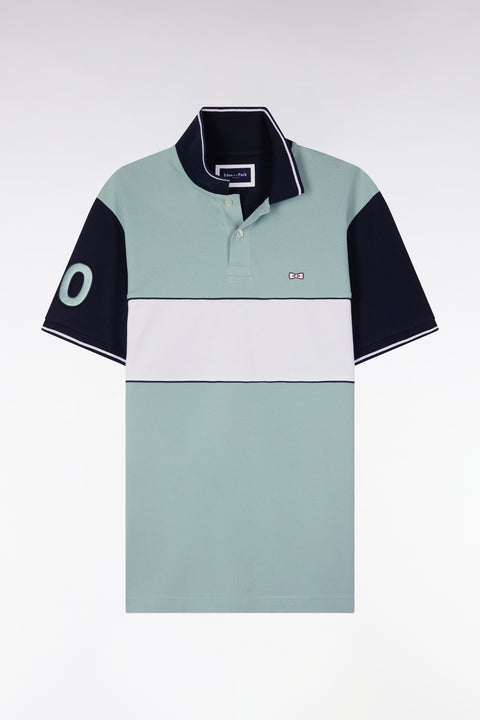 Polo à manches courtes en coton vert d'eau et marine coupe regular - Image 2