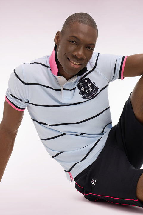 6 Nations short-sleeved polo shirt in regular-fit striped sky cotton - Image 1