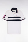 Polo à manches courtes en piqué coton blanc à rayures coupé cousu