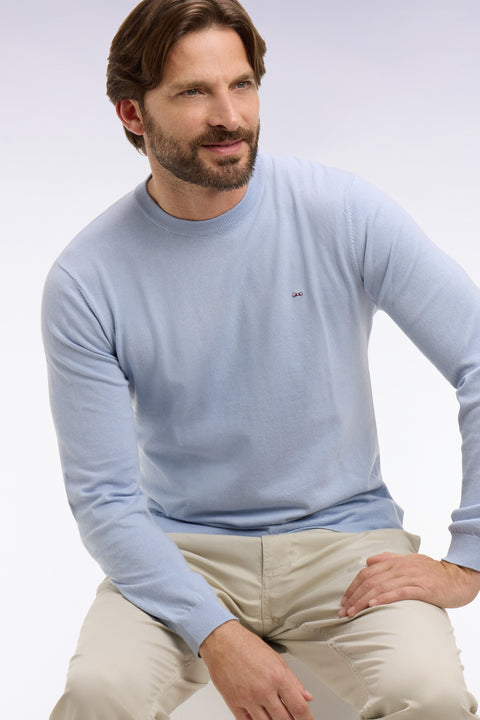 Pull col rond en coton et soie mélangés ciel - Image 1