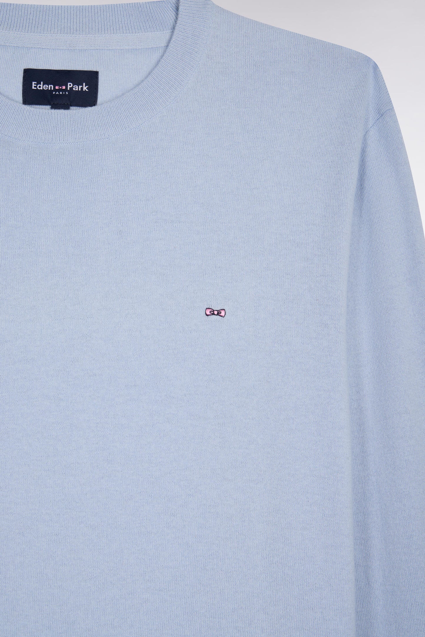 Pull col rond en coton et soie mélangés ciel