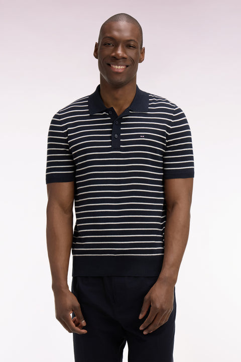 Pull manches courtes à col polo en coton gris rayé - Image 3