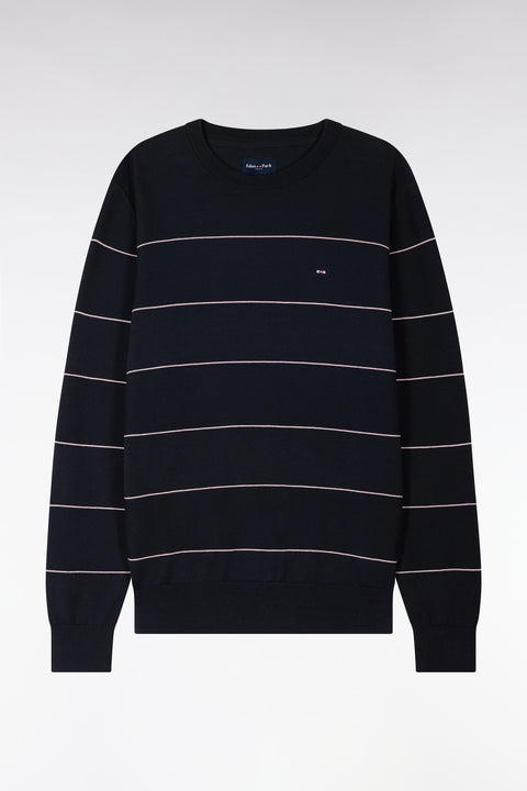 Pull col rond en coton marine rayé - Image 2