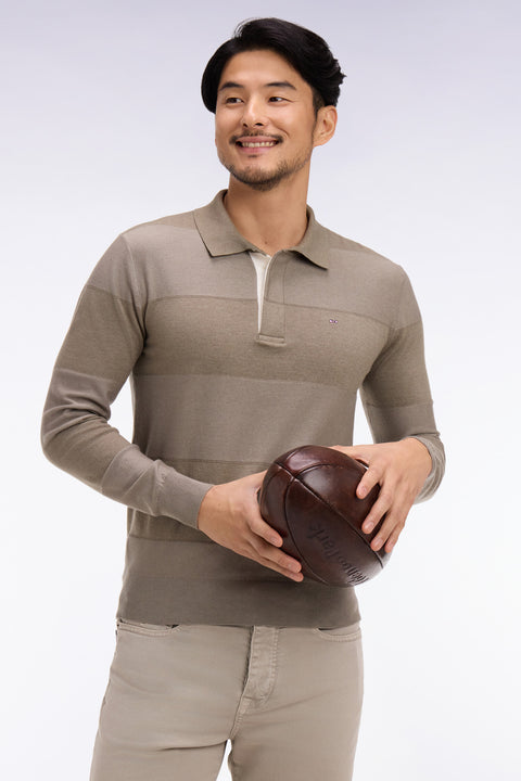 Pull col maillot rayé en coton et lyocell mélangés beige - Image 1