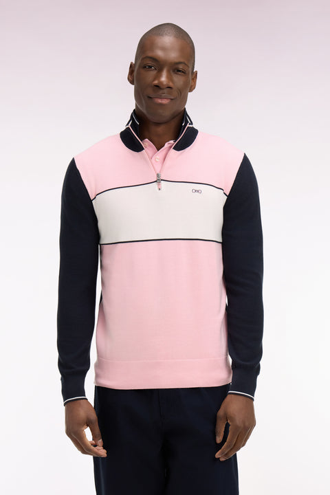 Pull à col maillot en coton rose brodé - Image 3