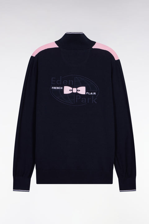 Pull à col maillot en coton rose brodé - Image 2