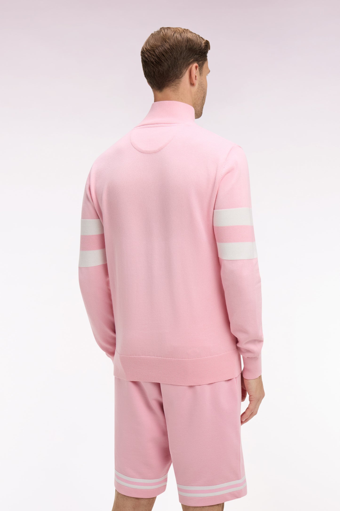 Pull col maillot en coton rose à double rayures manches