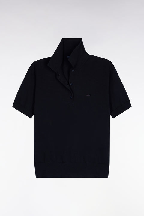 Pull polo à manches courtes en coton et soie mélangés marine coupe regular - Image 2