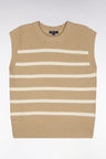 Pull marinière sans manche en coton tressé beige