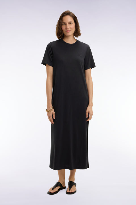 Robe T-shirt en lyocell et coton noir coupe droite - Image 3
