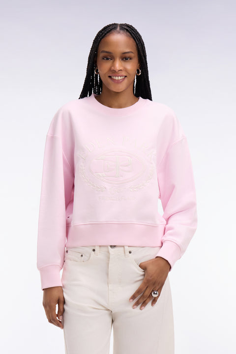 Sweatshirt en coton rose brodé coupe relaxed - Image 3