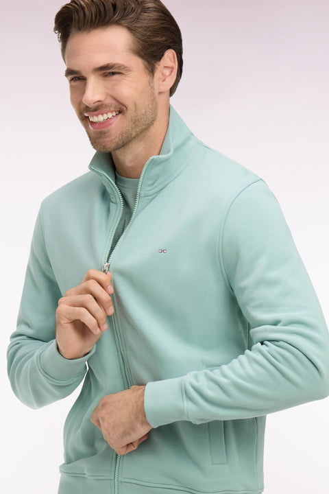 Sweatshirt zippé en molleton coton vert d'eau - Image 1