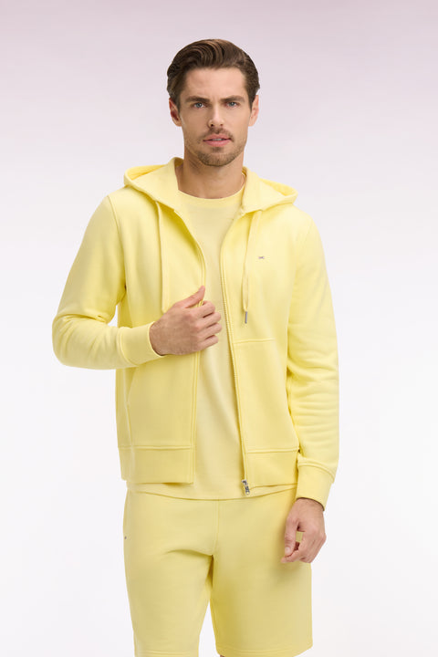 Sweatshirt zippé à capuche en molleton coton jaune - Image 3