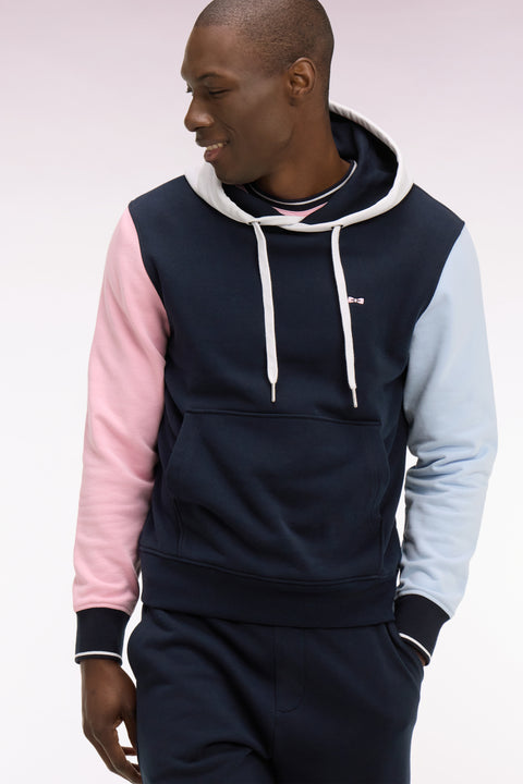 Sweatshirt à capuche en molleton coton découpes tricolores - Image 1