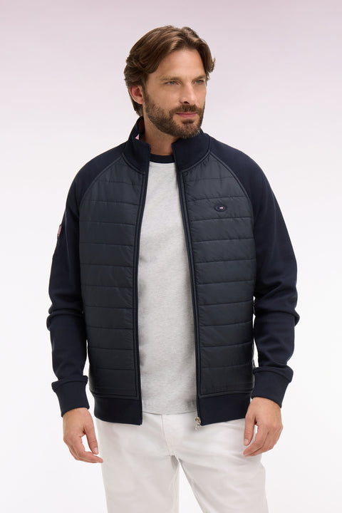 XV de France zipped sweatshirt in navy fleece with quilted facing, regular fit - Image 3