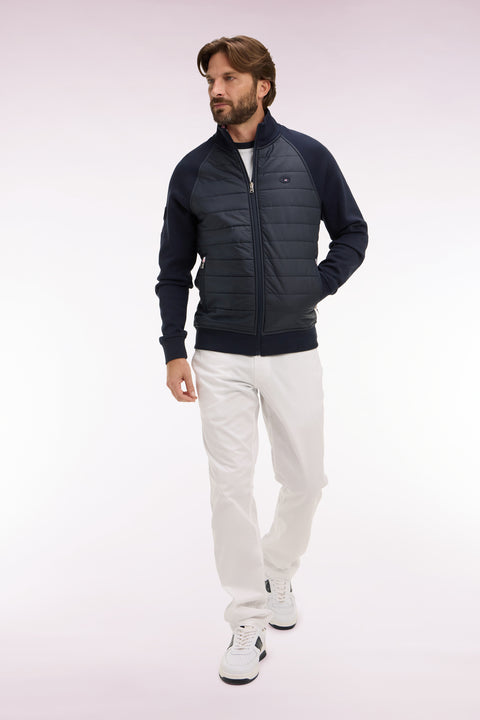 XV de France zipped sweatshirt in navy fleece with quilted facing, regular fit - Image 1
