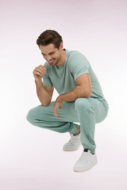 T-shirt à manches courtes en coton Pima vert d'eau coupe regular - Image 1