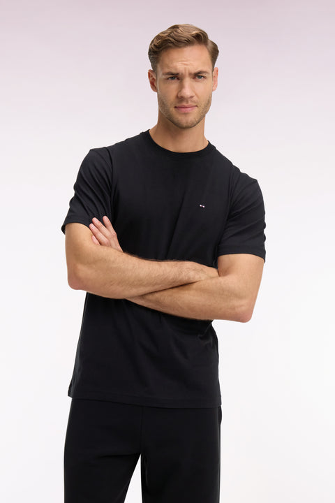 T-shirt à manches courtes en coton Pima noir brodé coupe regular - Image 3