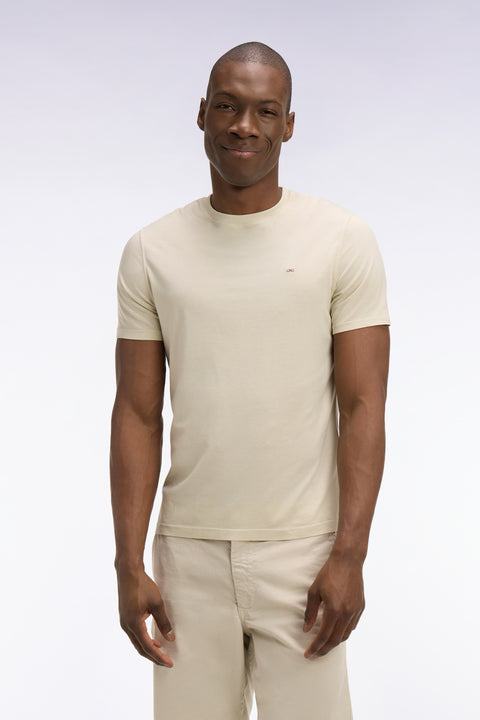 T-shirt à manches courtes en lyocell et coton beige coupe regular - Image 3