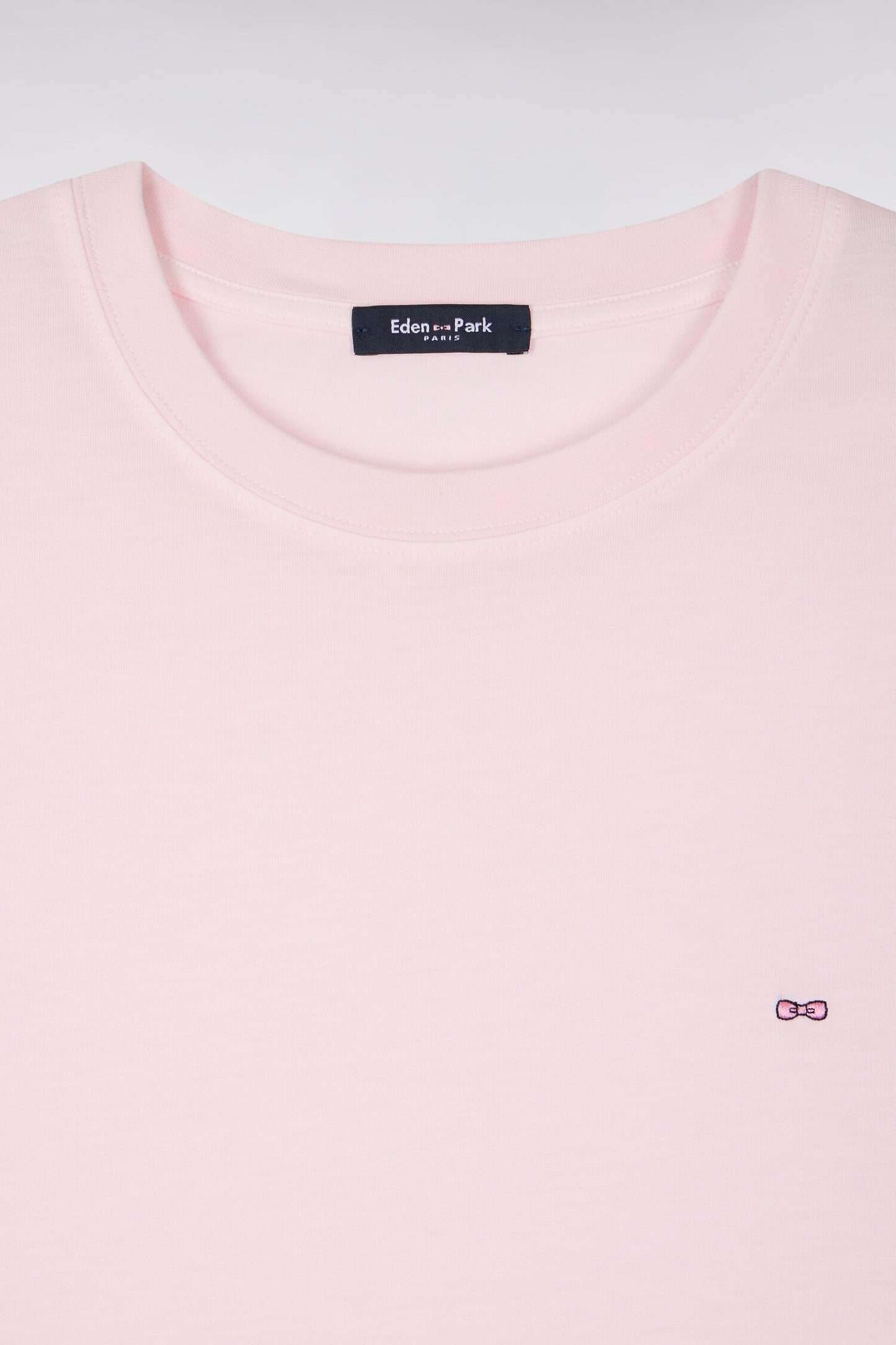 Regular fit pink lyocell and cotton short-sleeved T-shirt