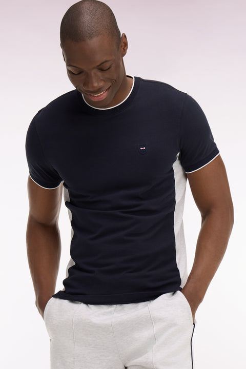 T-shirt à manches courtes en coton stretch noir à découpes coupe slim - Image 1