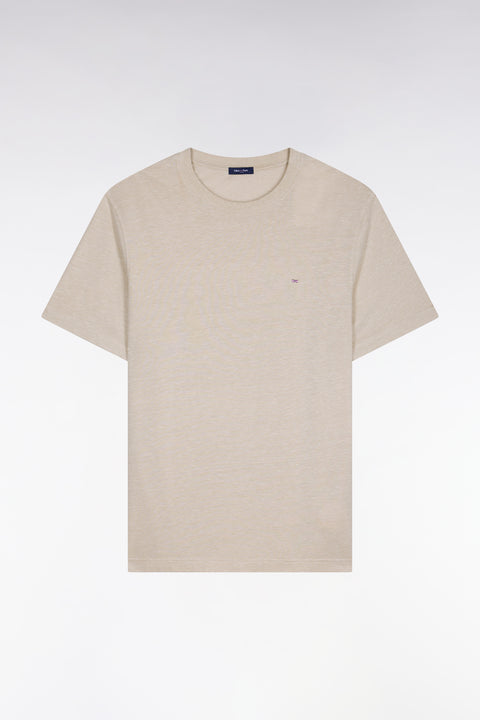 T-shirt à manches courtes en coton et lin beige coupe regular - Image 2