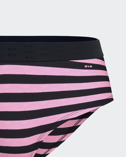 Culotte shorty en coton stretch rayé marine et rose - Image 2