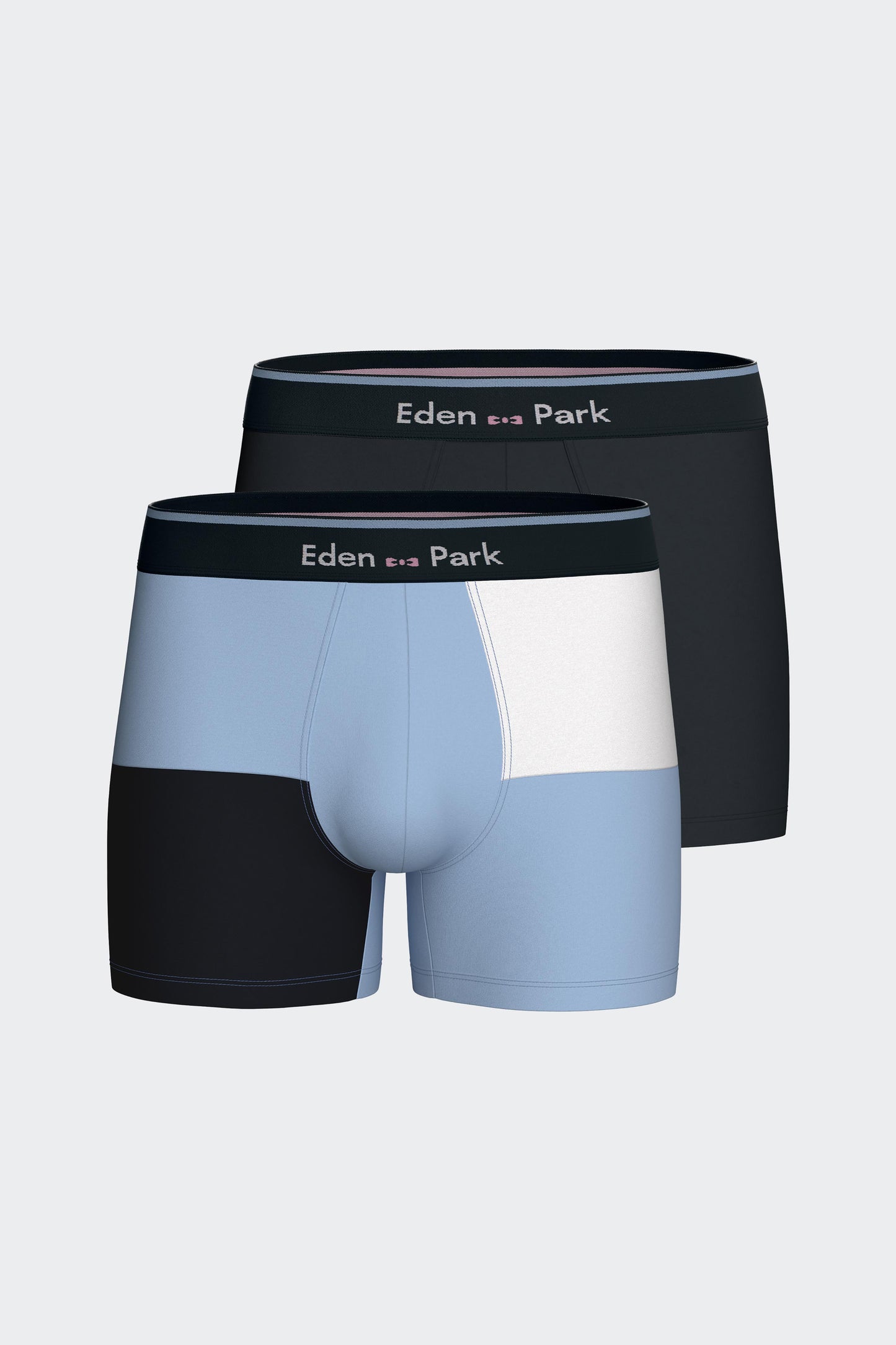 Lot de deux boxers en jersey de coton stretch marine et colorblock bleu