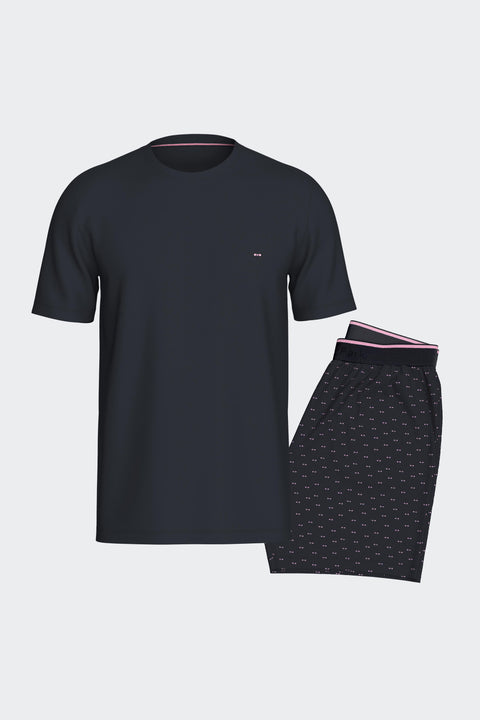 Pyjama court en coton marine short à micromotifs - Image 1