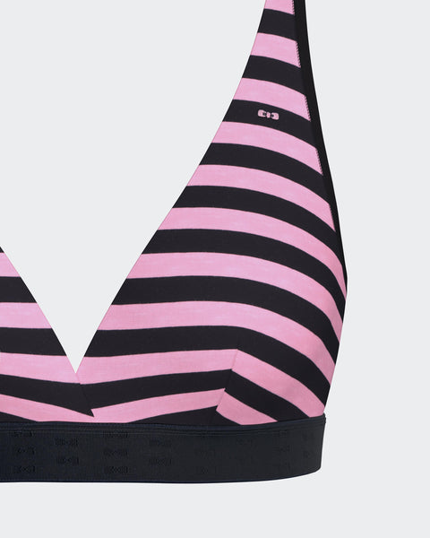 Soutien-gorge en coton stretch à rayures marine et rose - Image 2